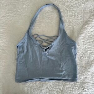 Express One Eleven Light Blue Criss Cross Halter Crop Top Tank Size M